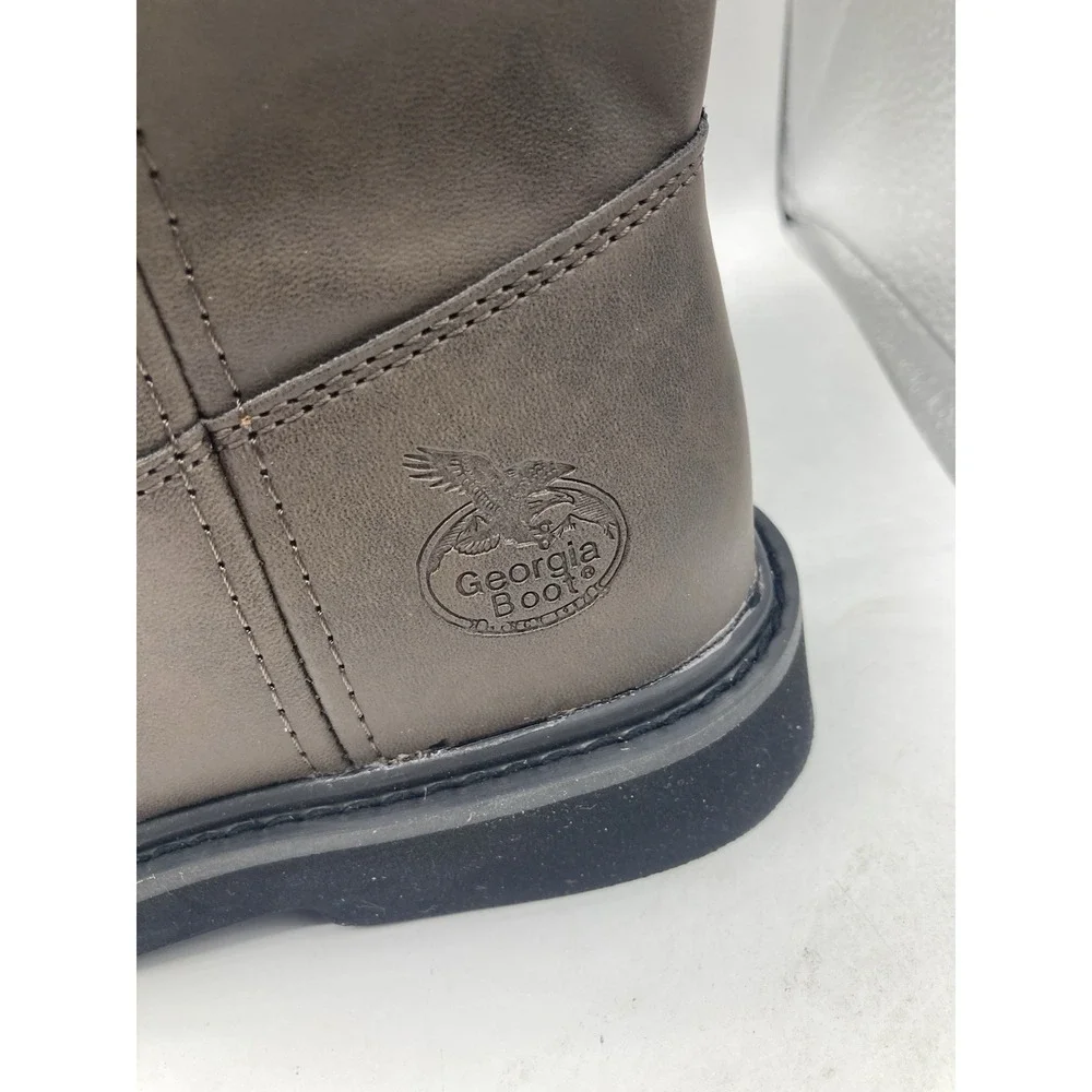 Georgia Boot Wellington Brown Pull On Work Leather Boots G099 Size 1.5M Kids 7